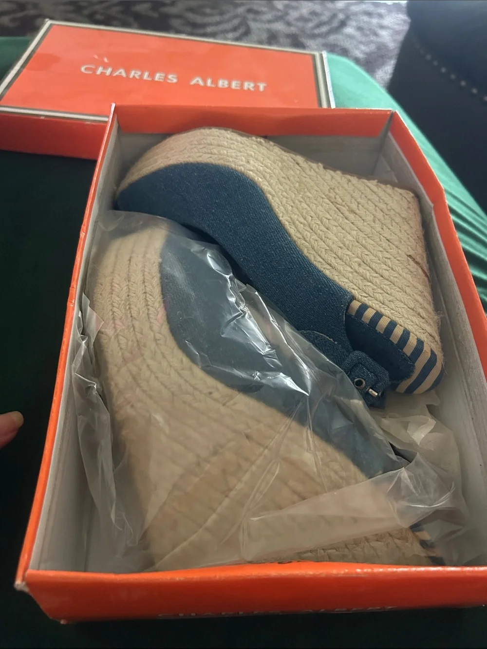 Charles Albert Denim Blue Espadrille Wedge Sandals